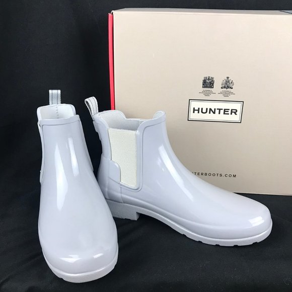 Hunter Shoes - Hunter Boots White Glossy Chelsea Booties NEW Sz 6